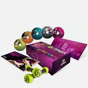 Zumba set with 5 DVD's, meal plan and hand weights